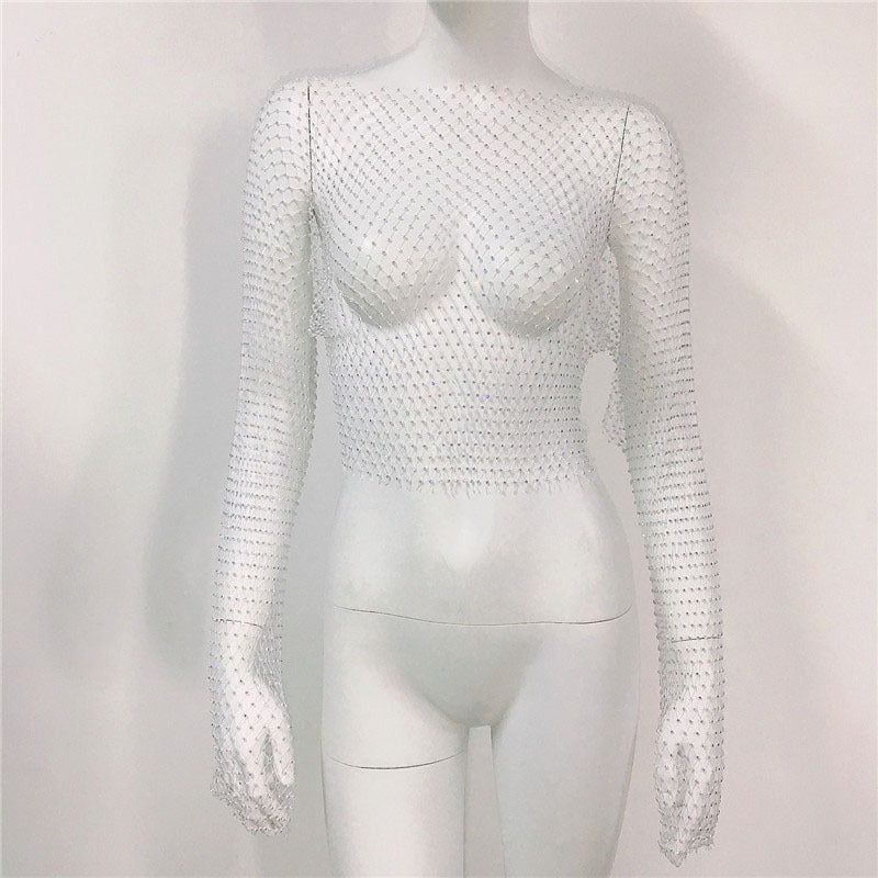 Women's Mesh Rhinestone Fishnet Top Fishnet - Jointcorp