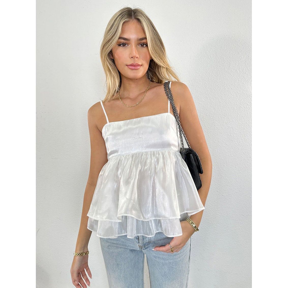 Women's French Princess Style Pure Color Tube-top Sling Fashion Ruffles Inner Wear Blouse