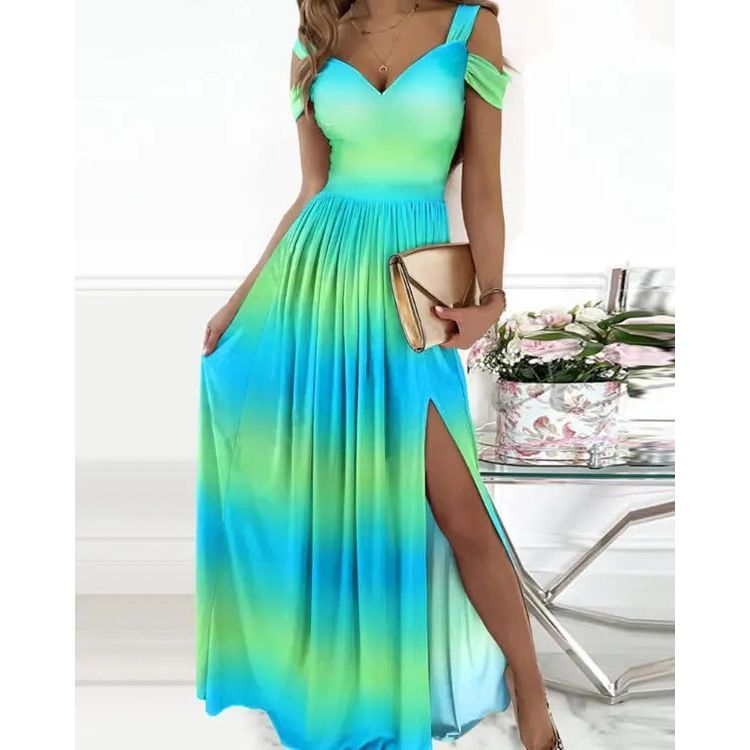 V-neck Boho Spaghetti Strap Dress Women Split Long Flowy Dresses For Party Beach - Jointcorp