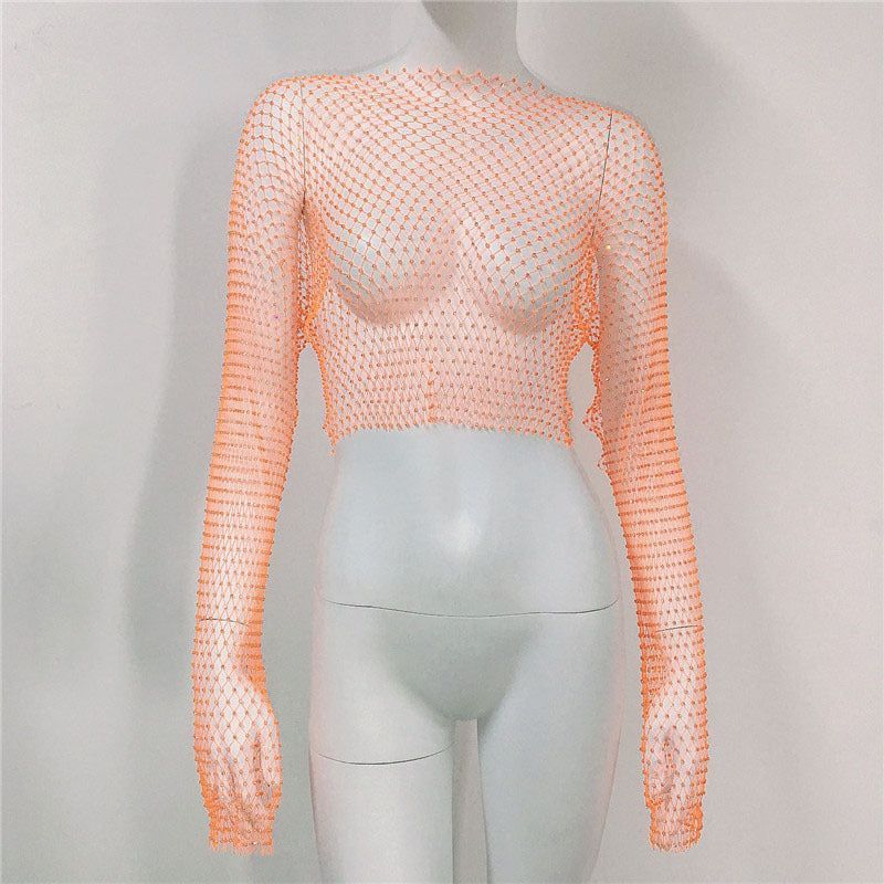 Women's Mesh Rhinestone Fishnet Top Fishnet - Jointcorp