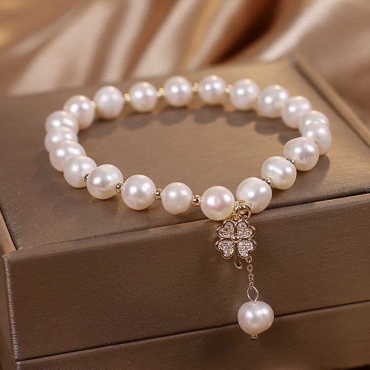 Natural Freshwater Pearl Bracelet Light Luxury Four-leaf Clover Simple Hand Jewelry - Jointcorp