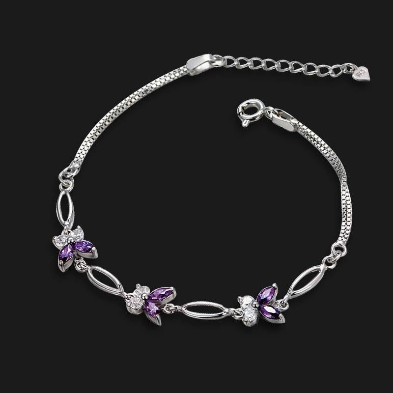 925 Sterling Silver Butterfly Amethyst Bracelet Fresh Butterfly Ornament - Jointcorp