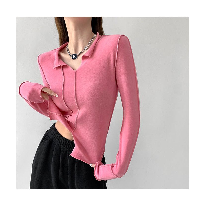 Women's Fashion Simple Solid Color Long Sleeve Bottoming Top