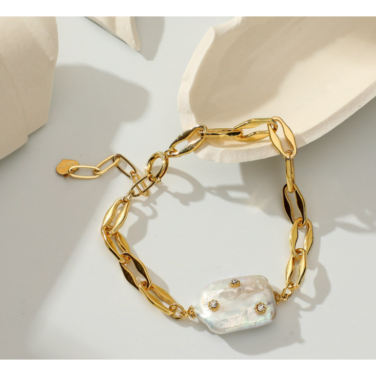 Freshwater Pearl Bracelet Mini Zircon Inlaid Pearl Pendant Gold-plated Bracelet - Jointcorp