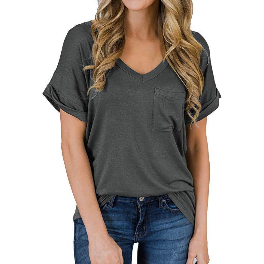 Women's V Neck Pocket Tee Roll