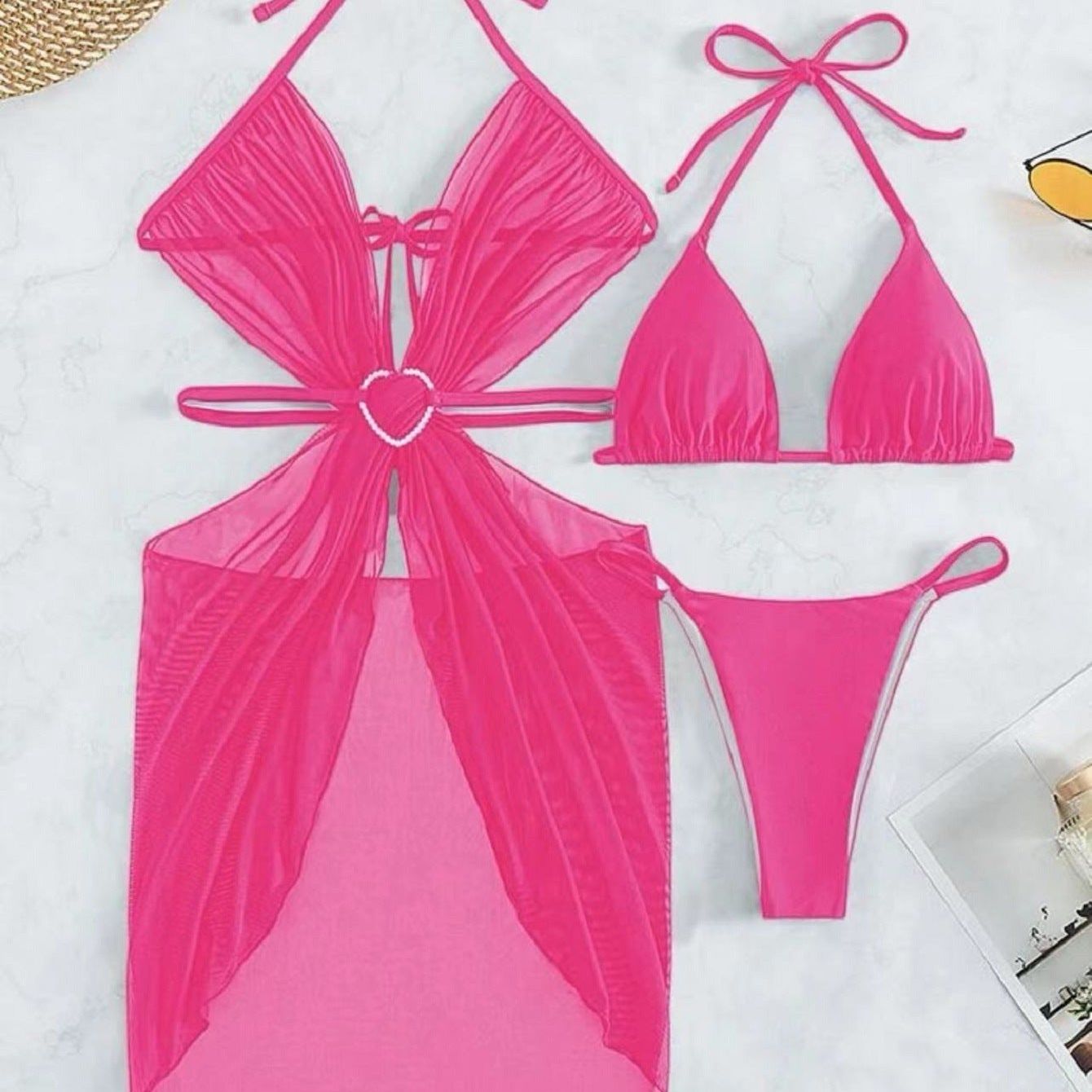 Women's Solid Color Split Swimsuit Three-piece Bikini