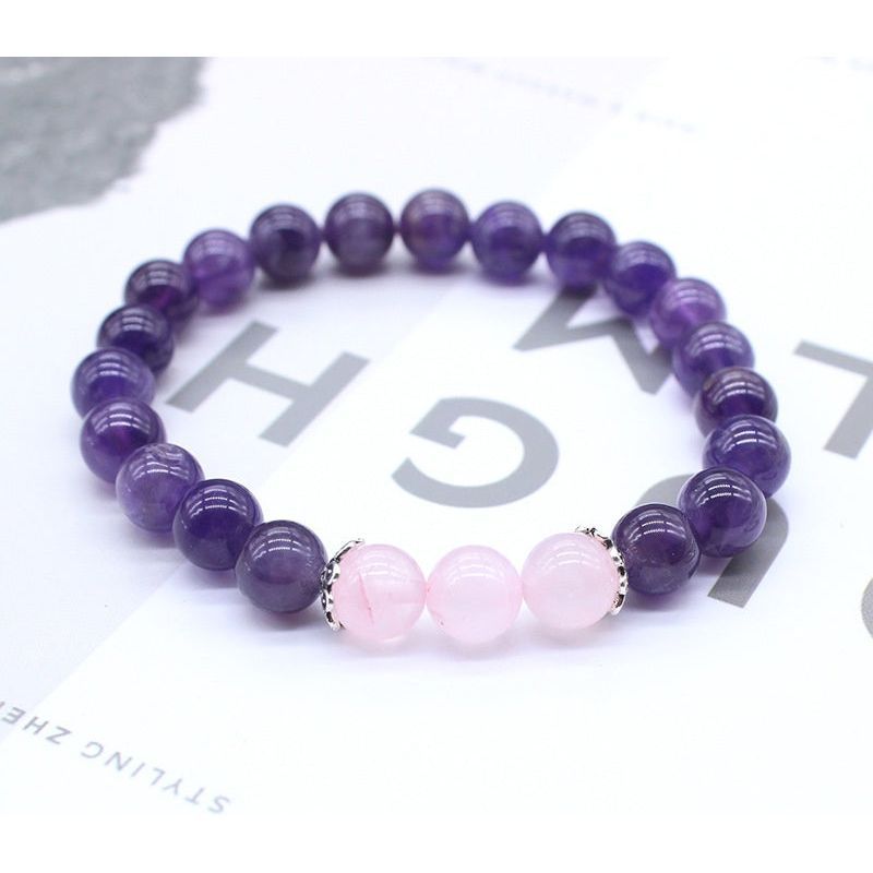 Natural Stone Amethyst Pink Crystal Lotus Bracelet For Women - Jointcorp