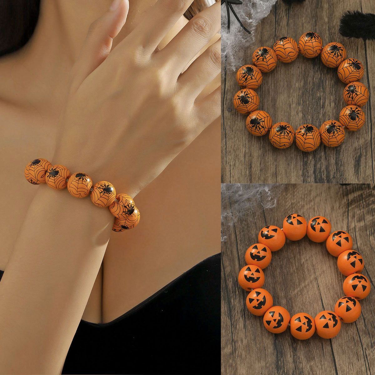 Personalized Fashion Pumpkin Spider Printed Beaded Bracelet - Jointcorp