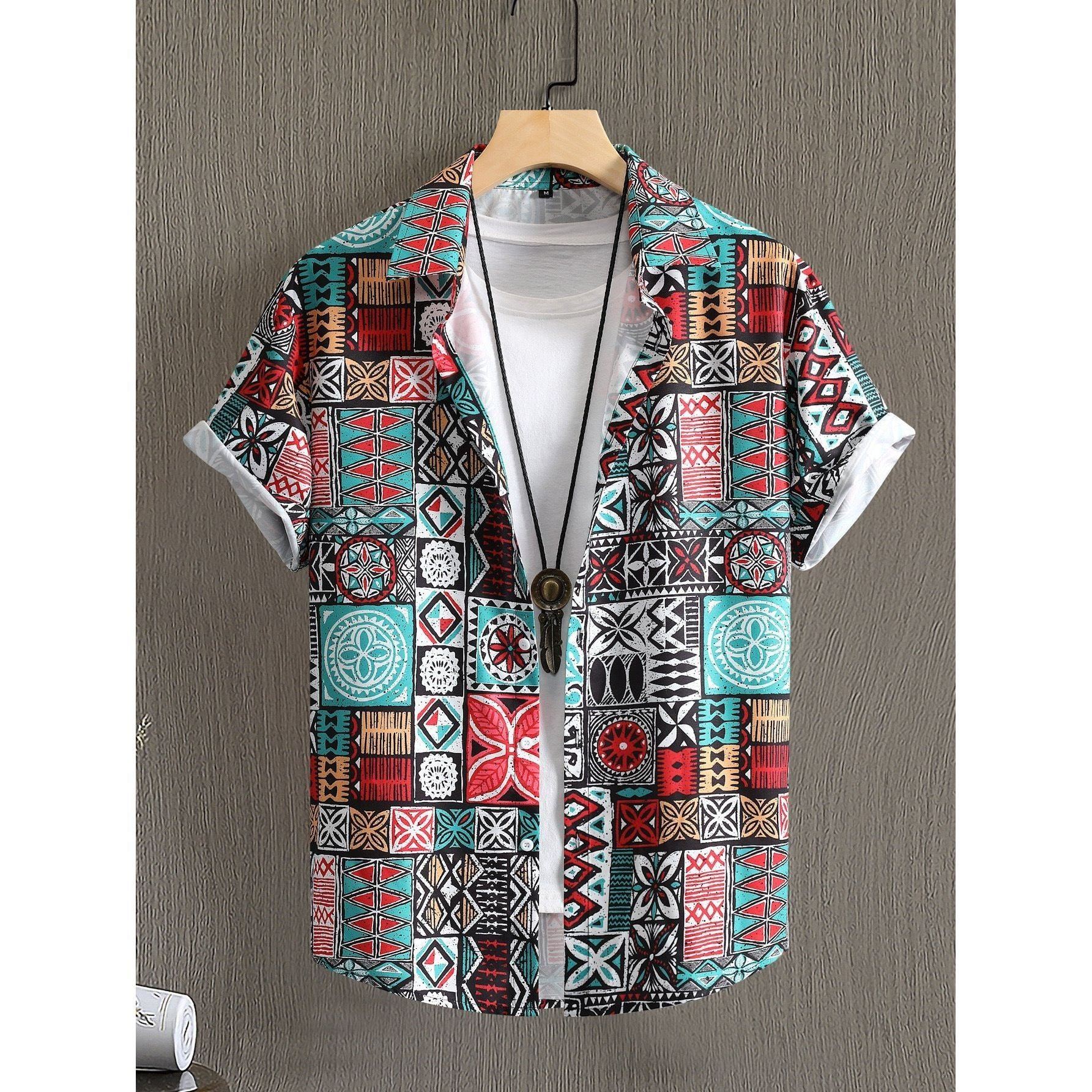 Men's Middle East Retro Pattern Digital Printing Short Sleeve Shirt - Jointcorp