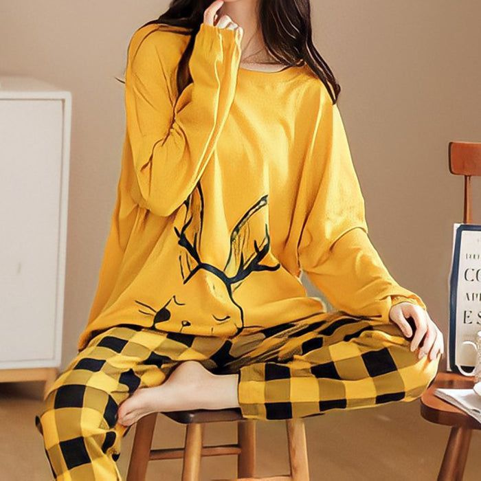 Pajamas Set Women Cute Cartoon Print Sleepwear 2 Piece Lounge Sets - Jointcorp