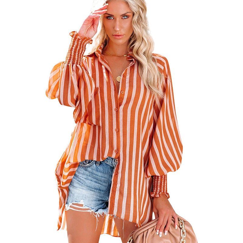 Beach Resort Sunscreen Medium And Long Striped Shirt