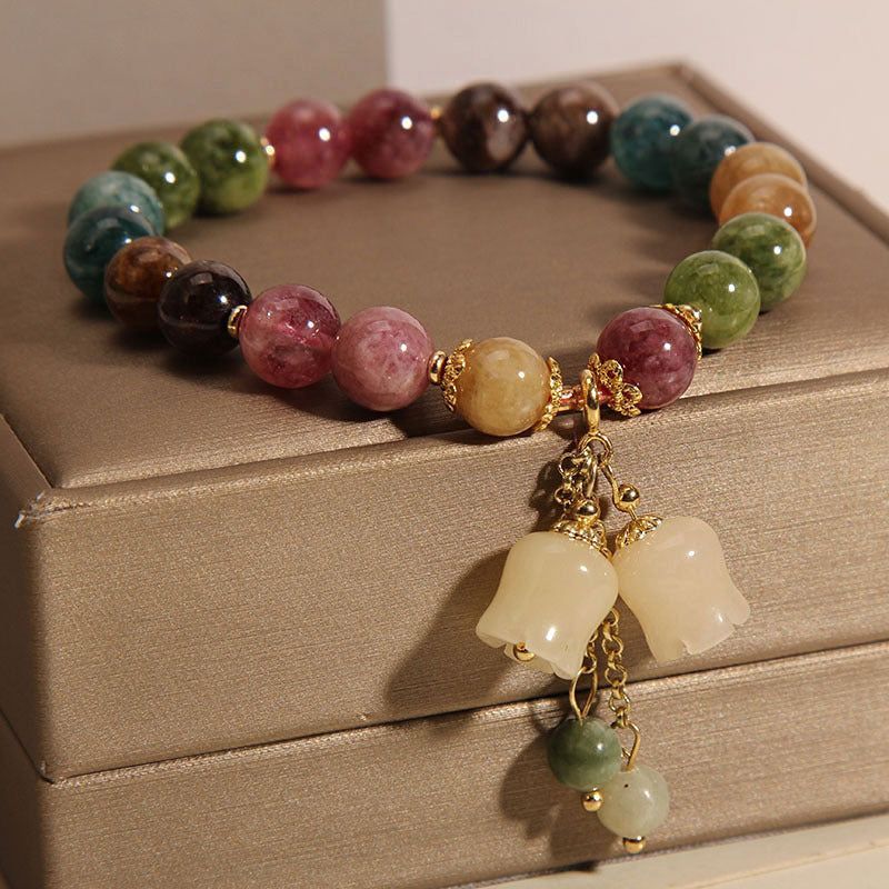 Natural Color Tourmaline Female Summer Ins Lily Pendant Bracelet - Jointcorp