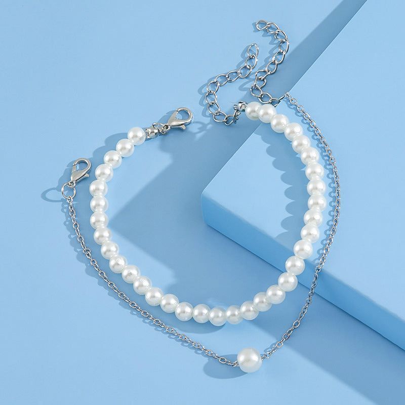 Stylish Simple And Versatile Double-layer Pearl Anklet - Jointcorp