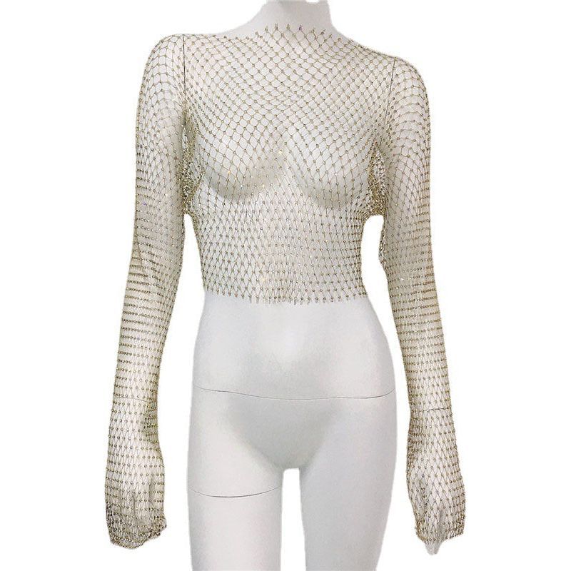 Women's Mesh Rhinestone Fishnet Top Fishnet - Jointcorp