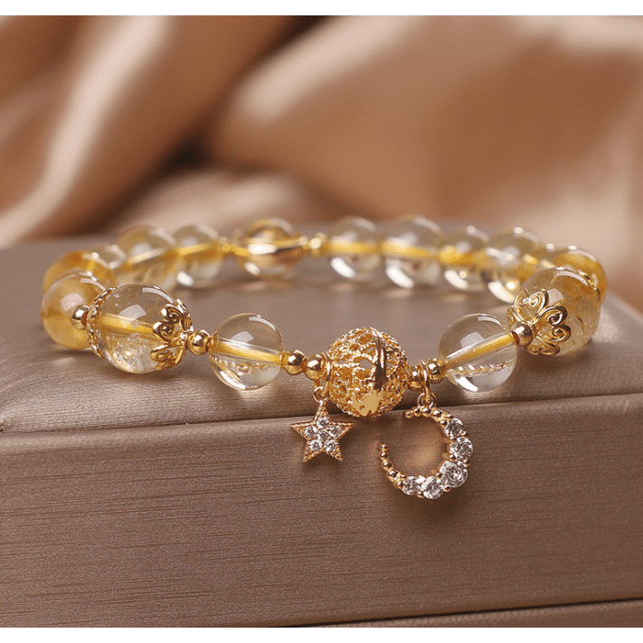 Natural Citrine Gold Gem Quartz Bracelet Women's Light Luxury Star Moon Crystal Accessories - Jointcorp