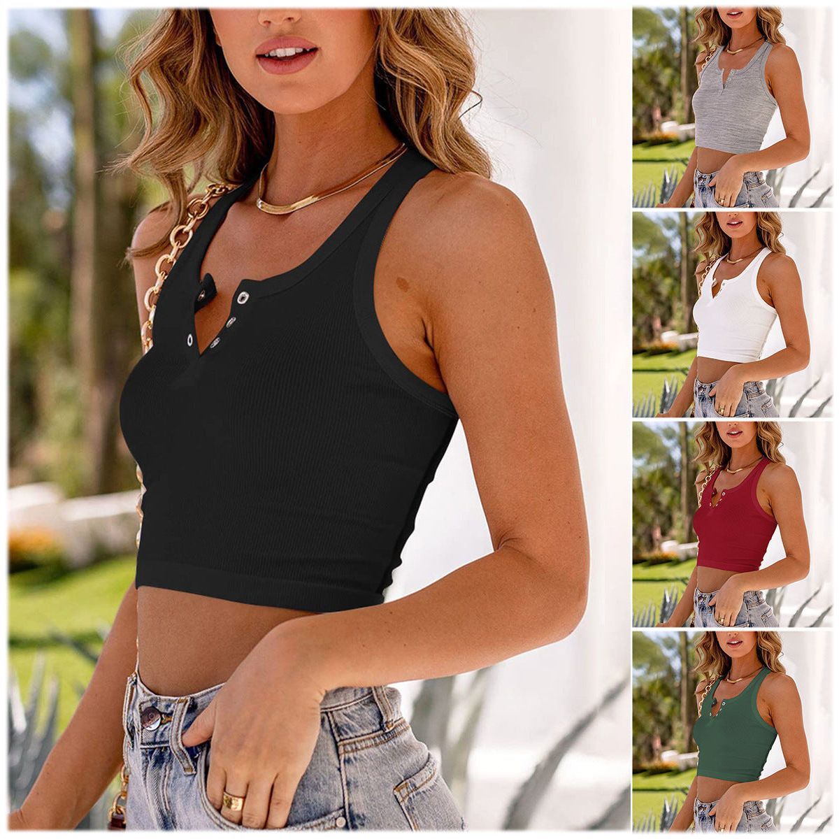 Spring And Summer Women's Vest Solid Color Sleeveless Midriff-baring I-shaped Vest For Women