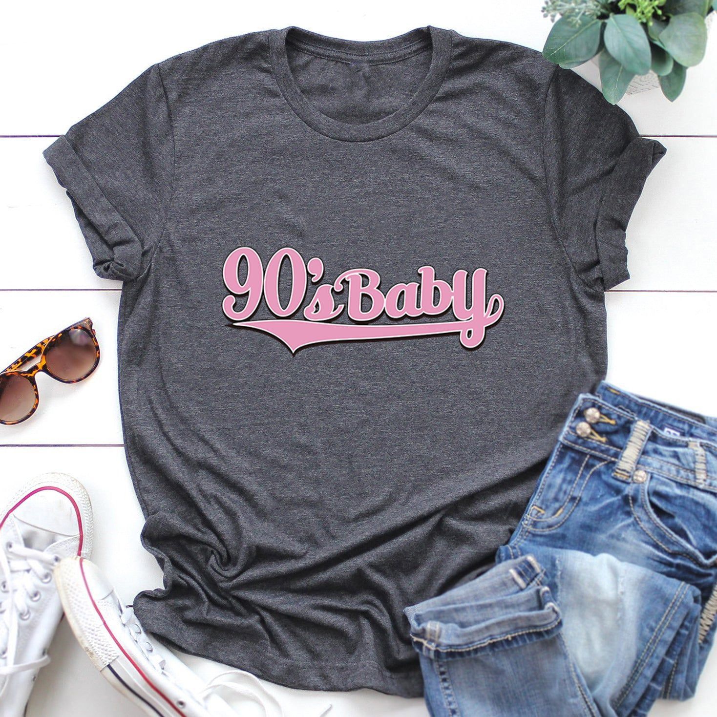 Women's Letter Printed Polyester T-shirt