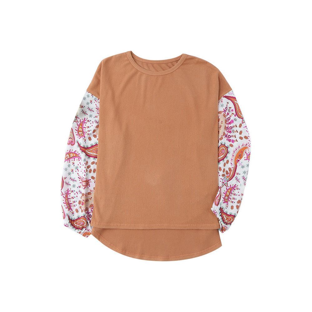 Women's Long Sleeve Printed Round Neck Pullover Loose Top