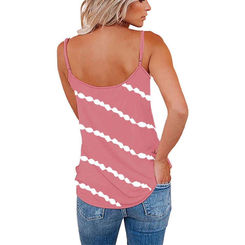Women's Sleeveless Camisole V-neck Striped Printed T-shirt