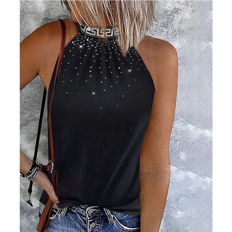 Women's Summer Rhinestone Halterneck Vest Slim Top