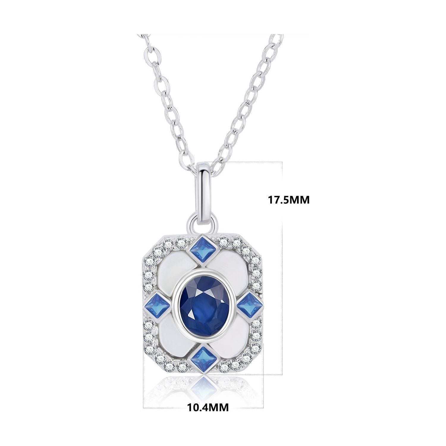 Light Luxury S925 Silver Square Pendant Necklace Natural Sapphire Inlaid - Jointcorp