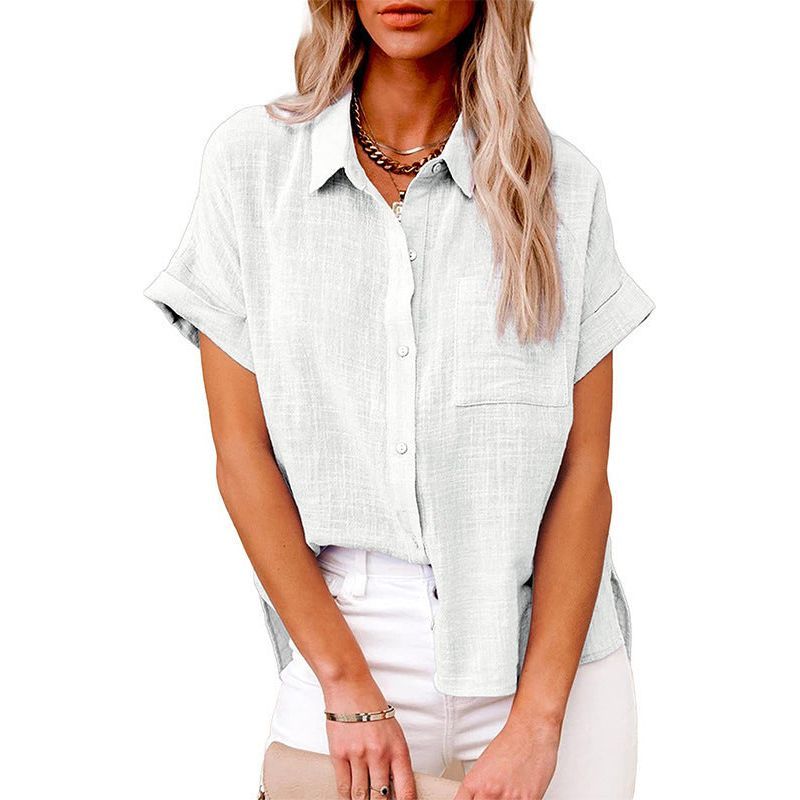 Shirt With Cotton And Linen Pockets And Short Sleeves