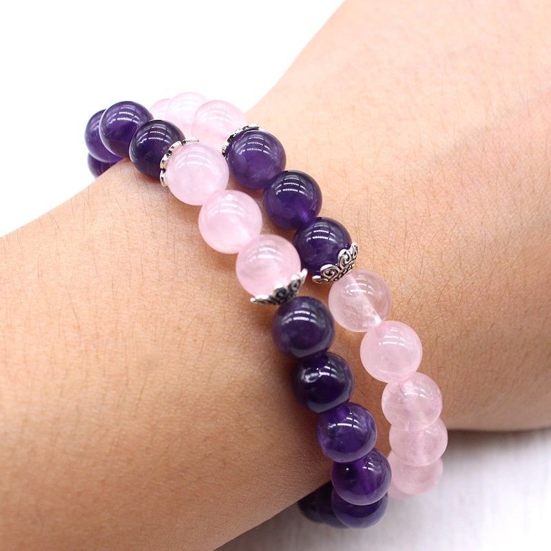 Natural Stone Amethyst Pink Crystal Lotus Bracelet For Women - Jointcorp