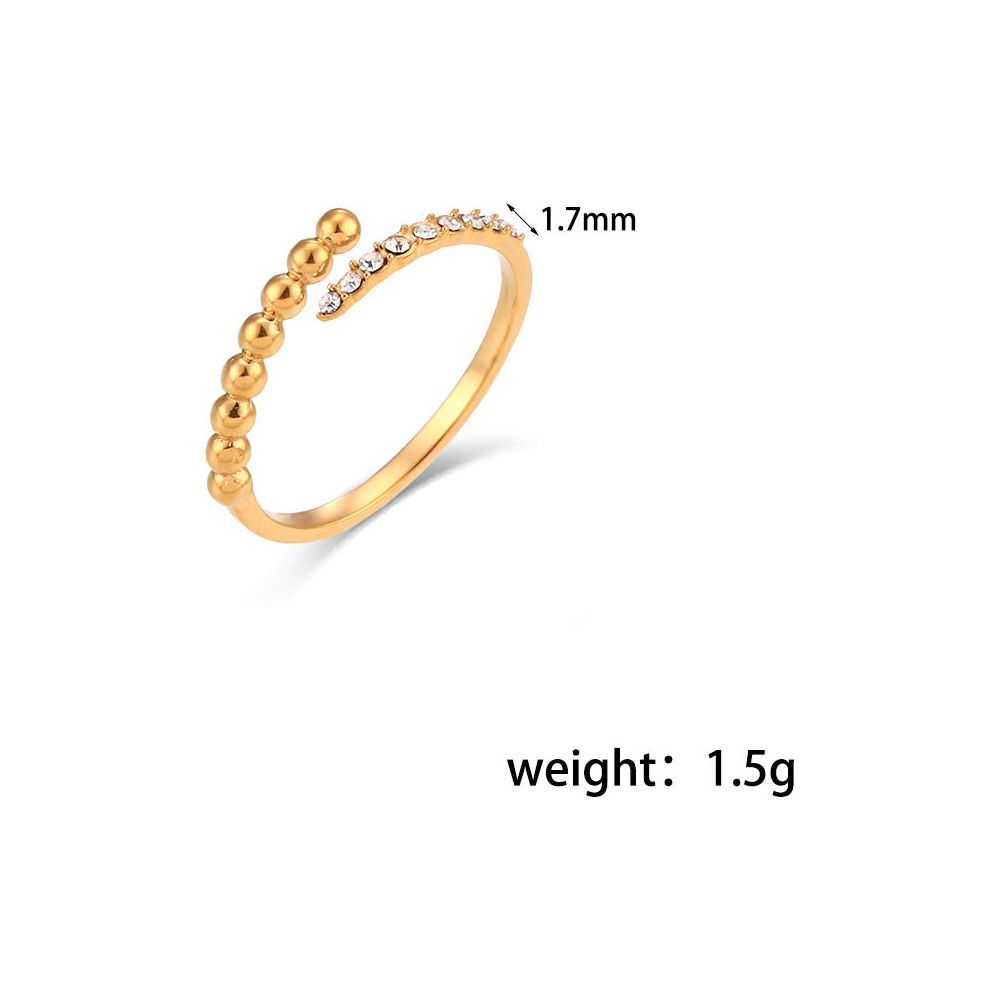 Women's Stainless Steel Asymmetric Beads Open-end Zircon Ring - Jointcorp