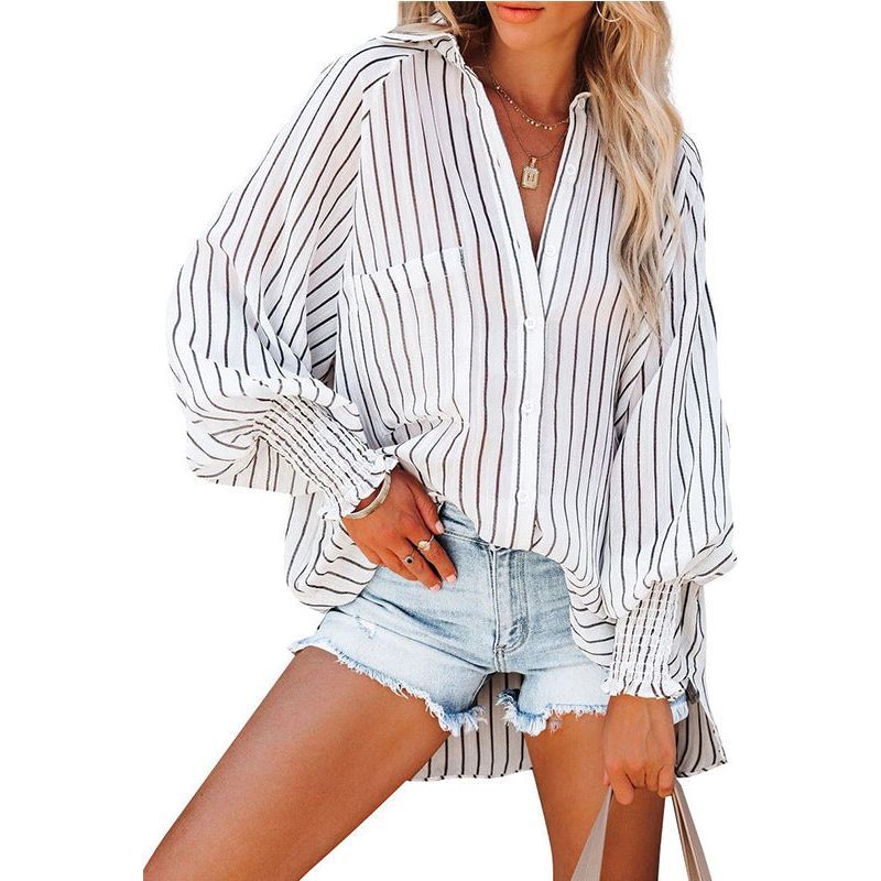 Beach Resort Sunscreen Medium And Long Striped Shirt