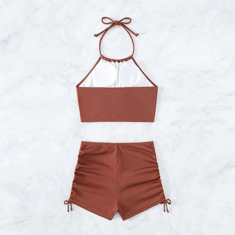 Summer Halter Neck Bikini Suit Fashion Drawstring Design Ins Style Swimsuit For Womens Clothing