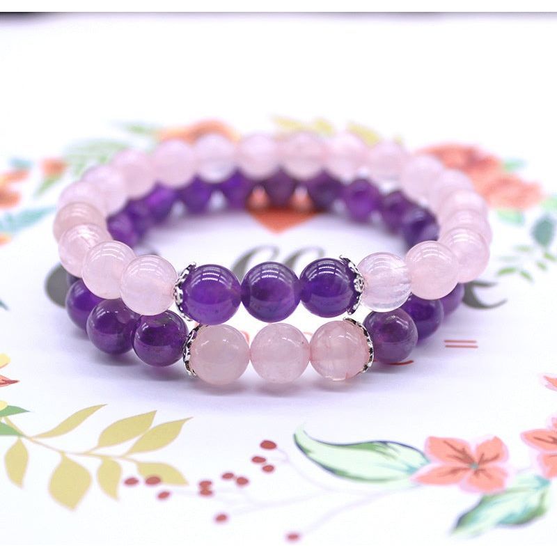 Natural Stone Amethyst Pink Crystal Lotus Bracelet For Women - Jointcorp