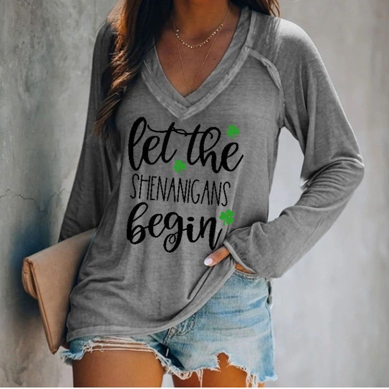 Women's Long-sleeved V-neck T-shirt