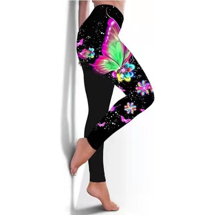 Women's Leggings Fitness Breathable Skinny Butterfly Printed Yoga Pants - Jointcorp