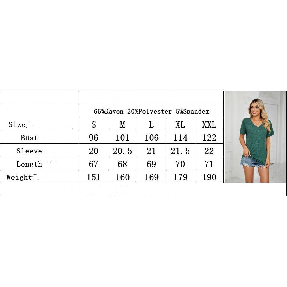 Spring Summer New Short Sleeves V-neck Pleated Solid Color Loose-fitting T-shirt Top Women