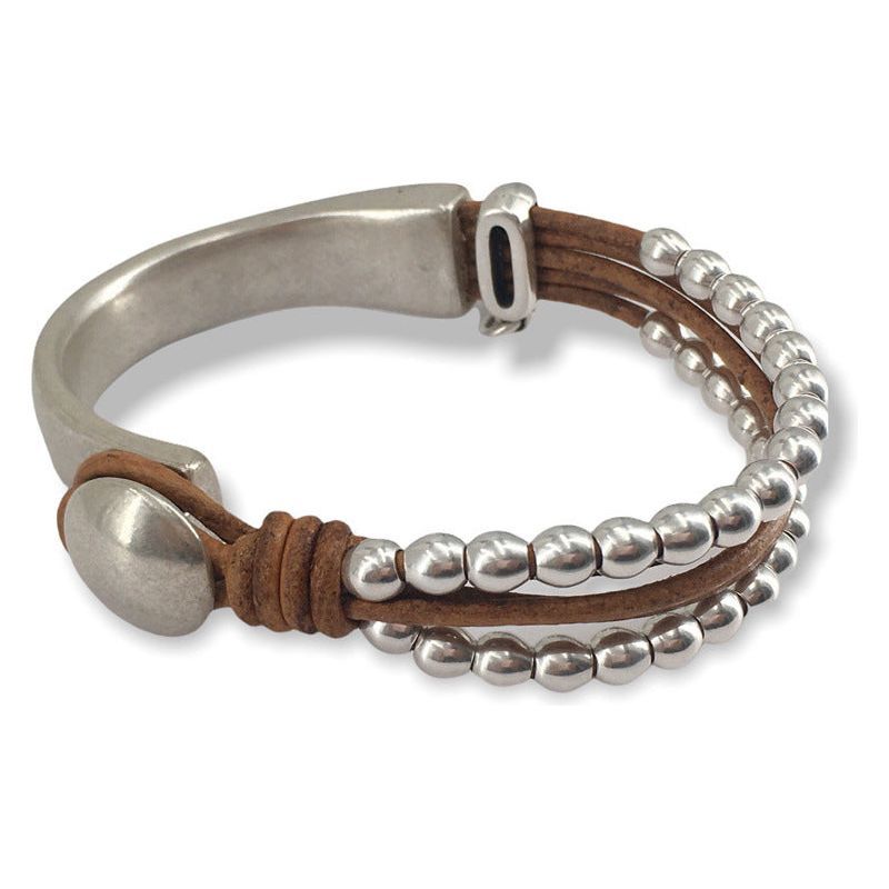 Double-layer Stitching Bracelet Minimalist Beaded Leather - Jointcorp