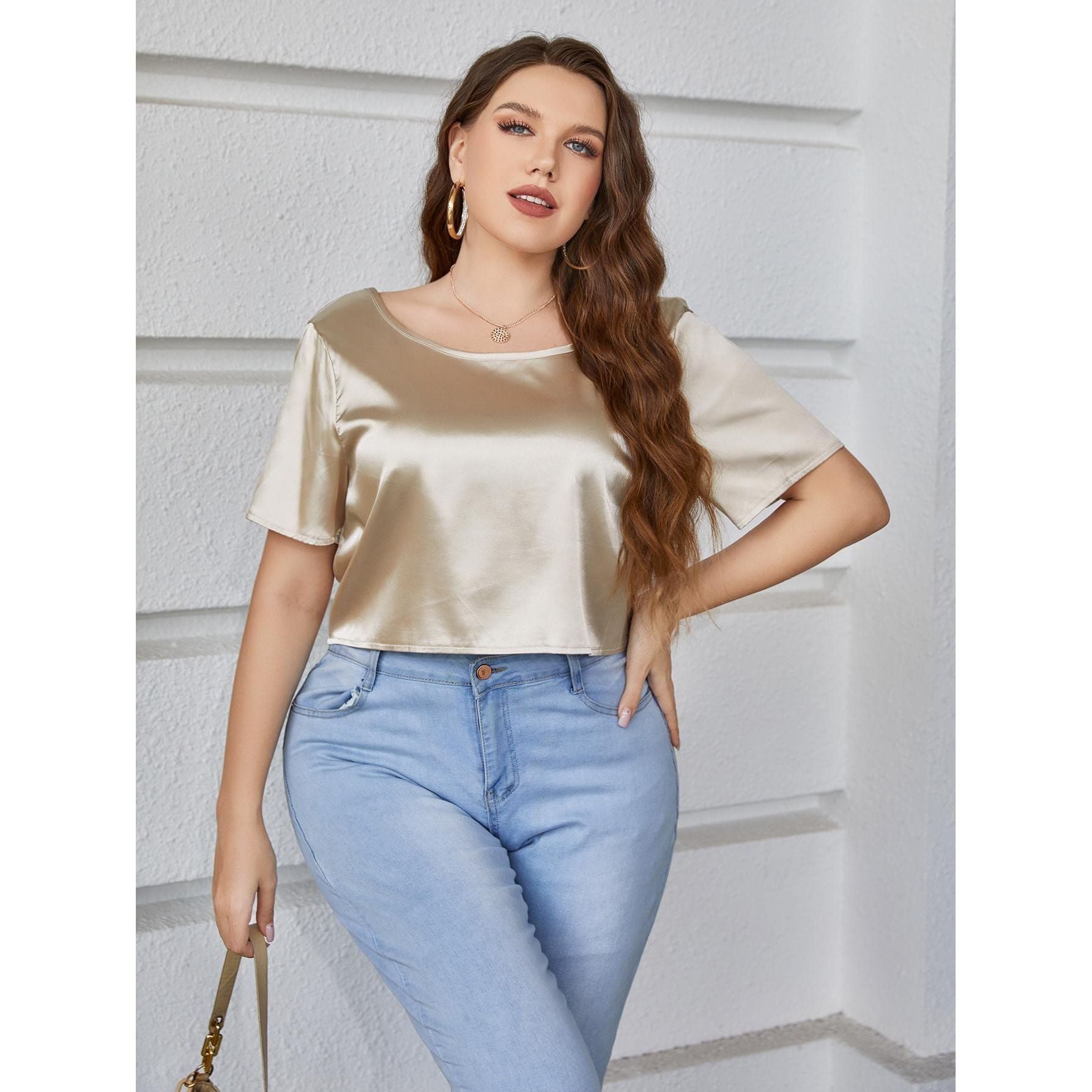 Women's Summer Short-sleeved Solid Color Backless Top T-shirt