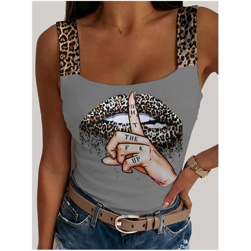 Women's Sexy Camisole Lip Printings Vest Top - Jointcorp