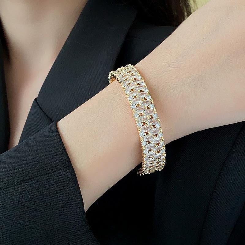 Personality Affordable Luxury Fashion Real Gold Plating Zircon Metal Open-ended Bracelet - Jointcorp