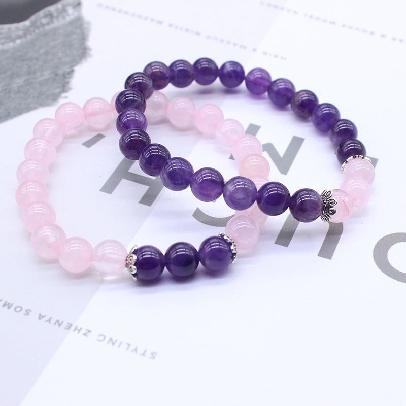 Natural Stone Amethyst Pink Crystal Lotus Bracelet For Women - Jointcorp