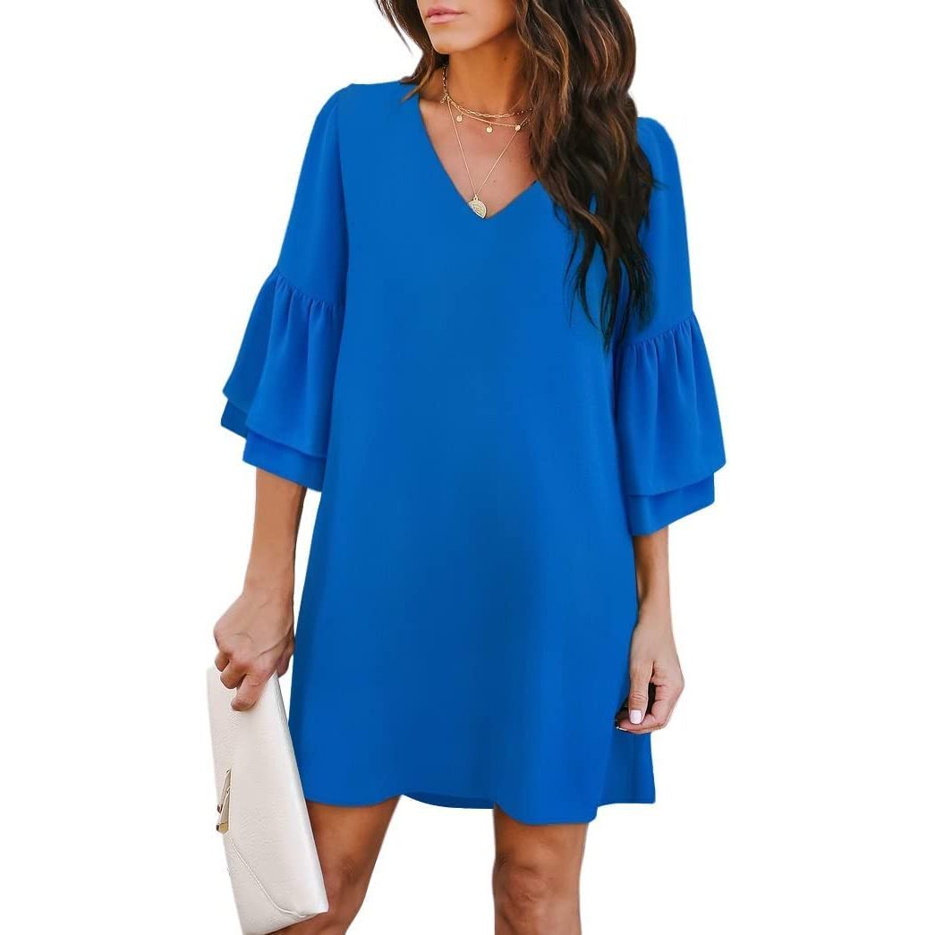 Women's 2023 Summer Dress Sweet & Cute V-Neck Bell Sleeve Shift Dress Mini Dress, Perfect for Wedding or Graduation