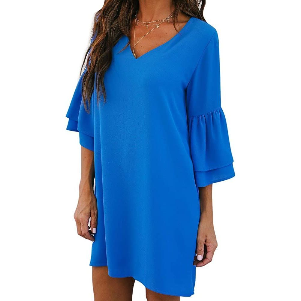 Women's 2023 Summer Dress Sweet & Cute V-Neck Bell Sleeve Shift Dress Mini Dress, Perfect for Wedding or Graduation