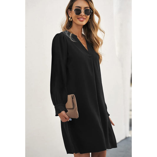 Women's V Neck Tunic Dress Summer T Shirt Casual Mini Dress Puff Half/Long Sleeve Flare Work Dresses