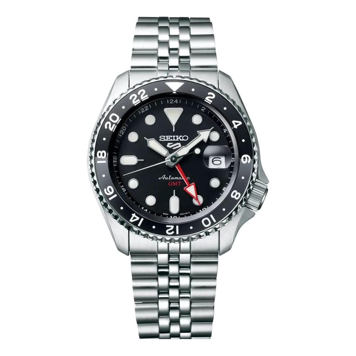 Seiko 5 Sports SSK GMT Black Dial Automatic Men's Watch SSK001K1, Silver, bracelet