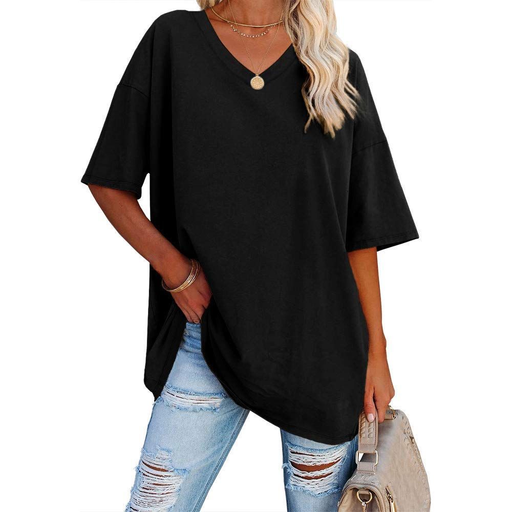 Ebifin Women's Oversized T Shirts Tees Half Sleeve V Neck Comfy Cozy Cotton Tunic Tops