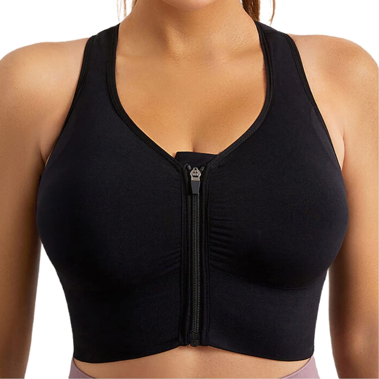 Dress Cici Zip Front Sport Bra Cross Back Medium Support Training Bra Full Coverage Shockproof for Women