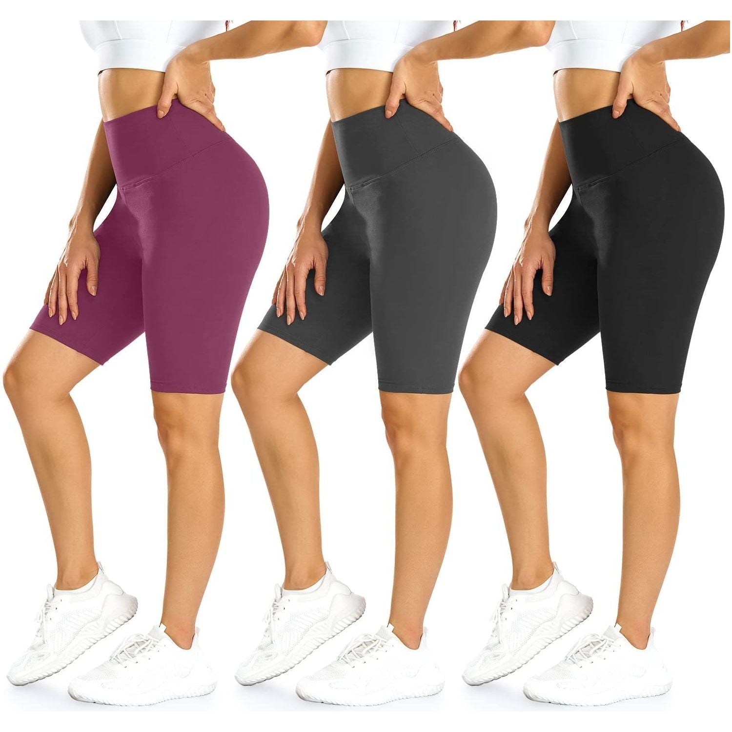 MOREFEEL 3 Pack Biker Shorts Women-High Waisted Butt Lifting Workout Athletic Sports Summer Short Leggings