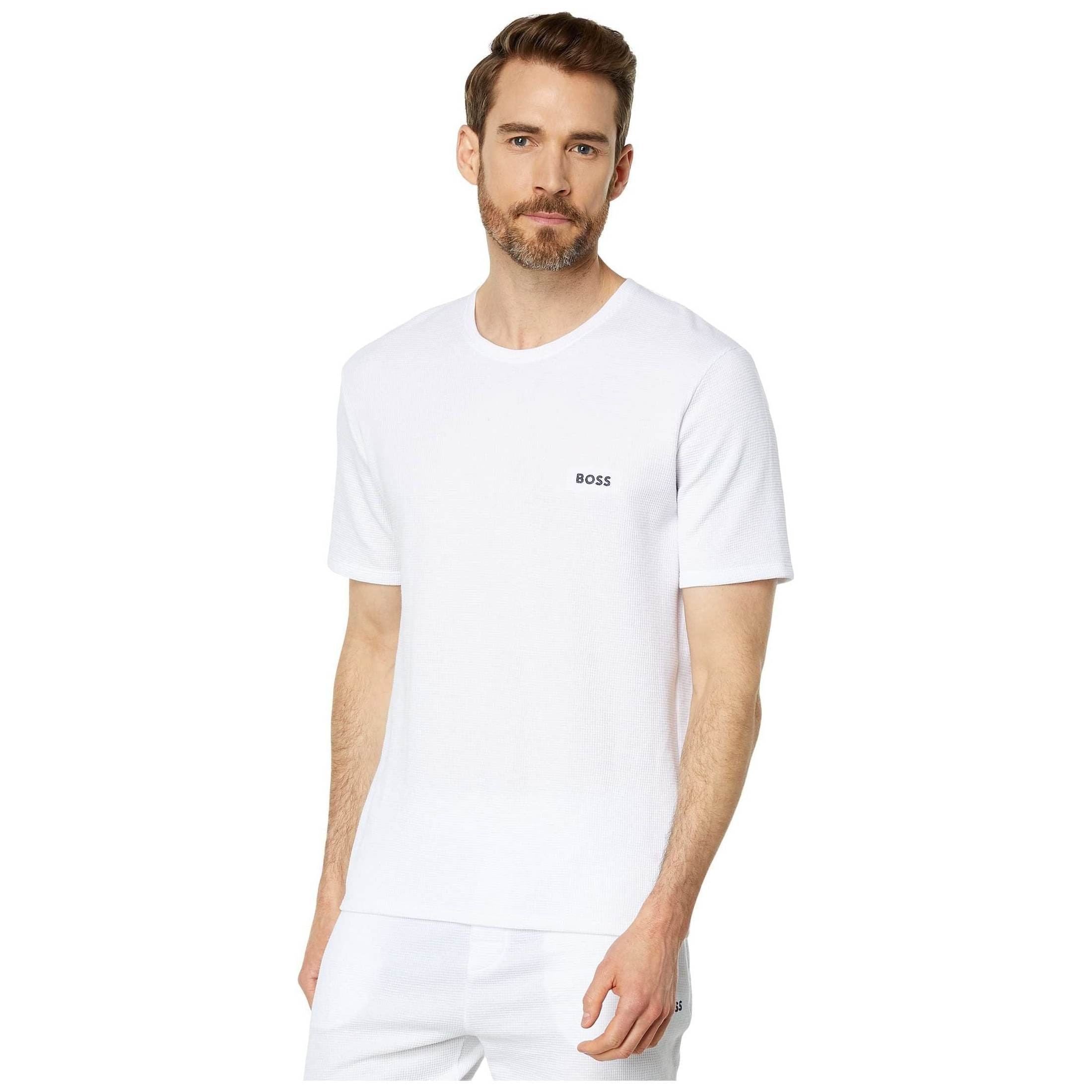 BOSS mens Waffle Contrast Logo Short-sleeve T-shirt Shirt