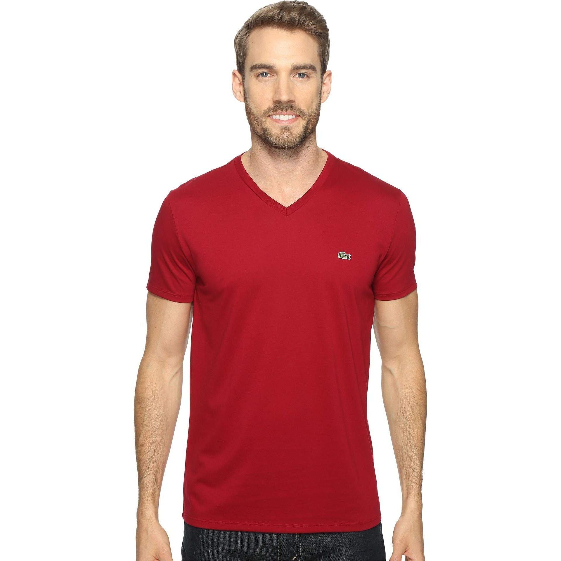 Lacoste Mens Short Sleeve V-Neck Pima Cotton Jersey T-Shirt