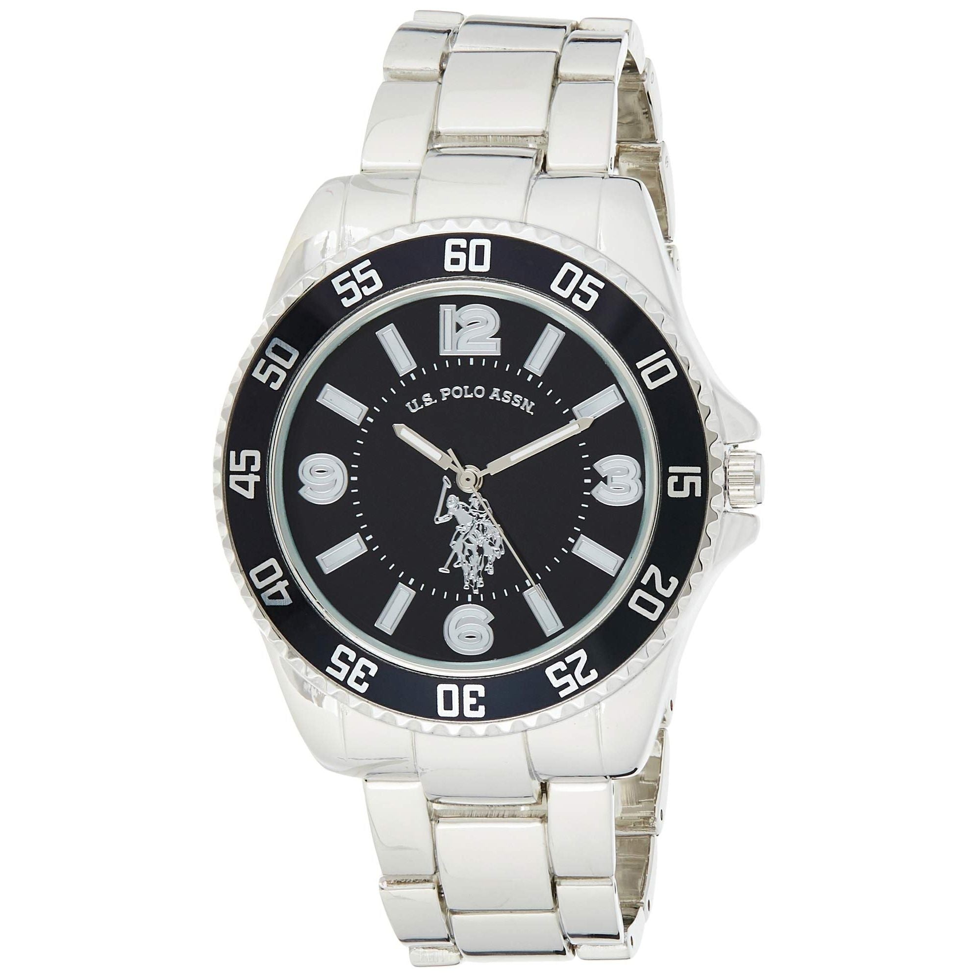 U.S. Polo Assn. Men's Silver-Toned Watch with a Black Dial, Automatic Quartz Metal/Alloy, Fold-Over-Clasp Watch - (Model: USC80515)