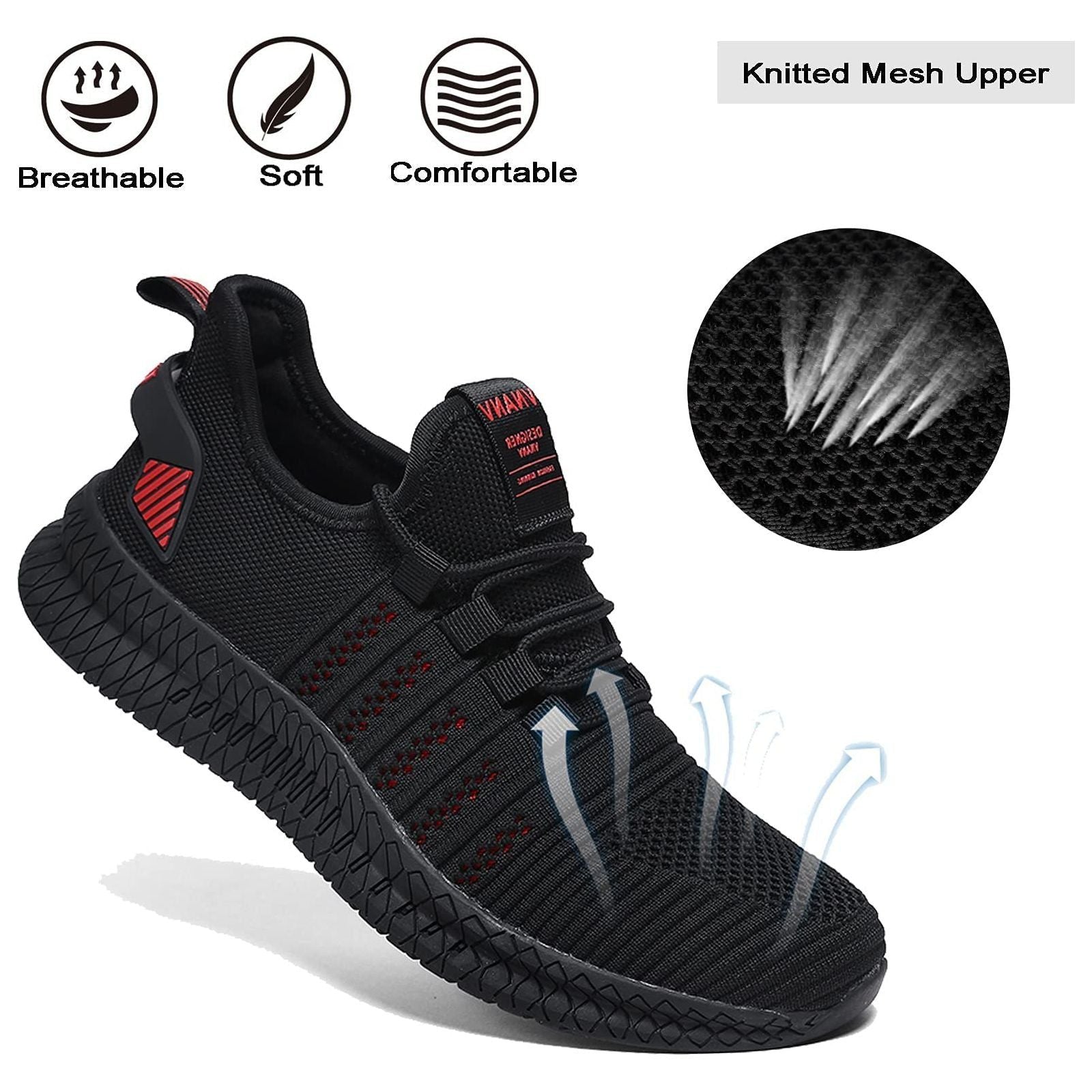 VNANV Mens Trainers Road Running Shoes Casual Sneakers Black Non Slip Tennis Shoes Breathable Walking Fitness Shoes for Men